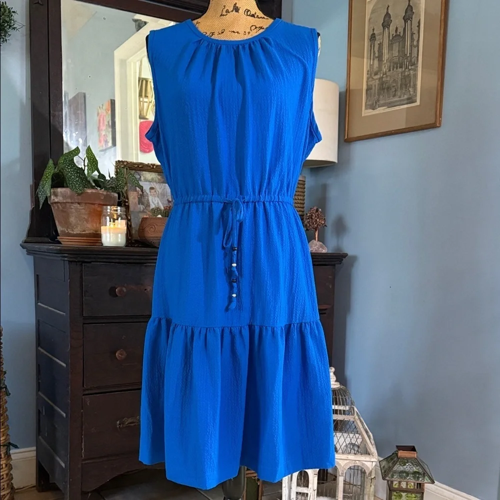 Calvin Klein Sleeveless Tiered Dress in Capri Blue Size 16